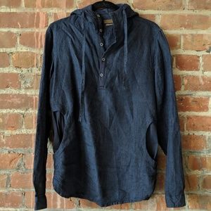Zara Indigo Colored Linen Shirt with hood